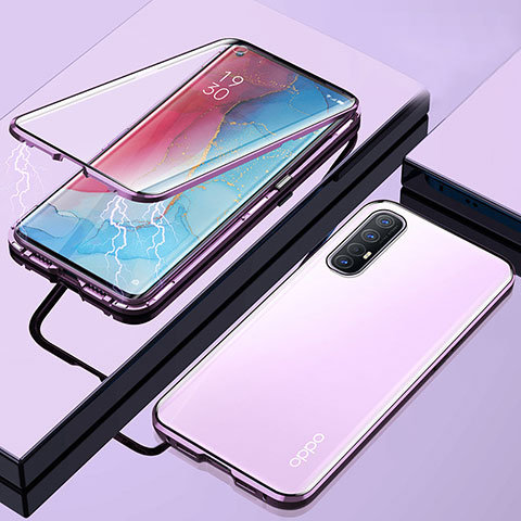 Oppo Reno3 Pro用ケース 高級感 手触り良い アルミメタル 製の金属製 360度 フルカバーバンパー 鏡面 カバー M01 Oppo パープル