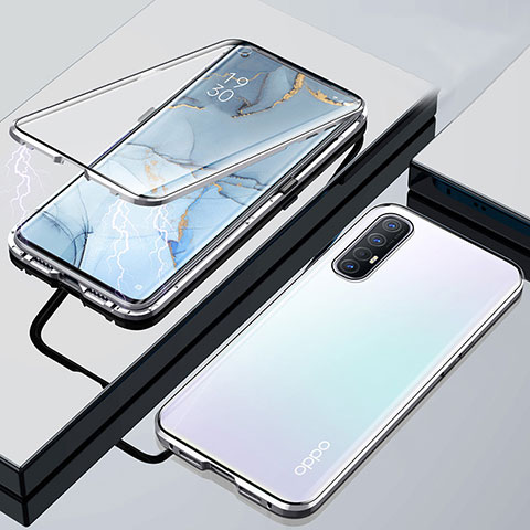 Oppo Reno3 Pro用ケース 高級感 手触り良い アルミメタル 製の金属製 360度 フルカバーバンパー 鏡面 カバー M01 Oppo シルバー