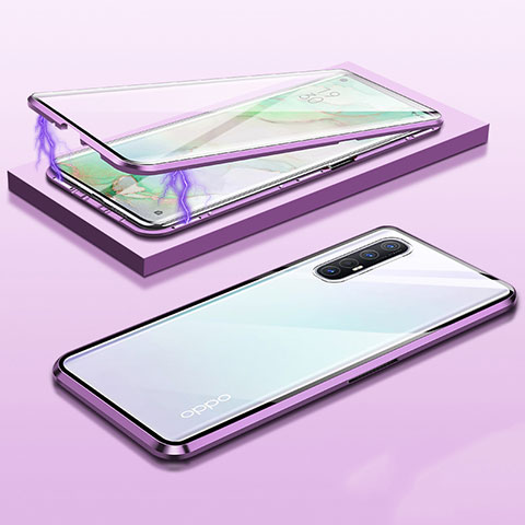 Oppo Reno3 Pro用ケース 高級感 手触り良い アルミメタル 製の金属製 360度 フルカバーバンパー 鏡面 カバー M03 Oppo パープル