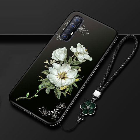 Oppo Reno3 Pro用シリコンケース ソフトタッチラバー 花 カバー Oppo ホワイト