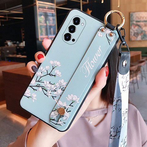 Oppo Reno4 5G用シリコンケース ソフトタッチラバー 花 カバー Oppo ブルー