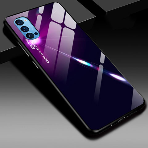 Oppo Reno4 Pro 5G用ハイブリットバンパーケース プラスチック 鏡面 虹 グラデーション 勾配色 カバー H01 Oppo パープル・ブラック