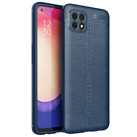 Oppo Reno4 SE 5G用シリコンケース ソフトタッチラバー レザー柄 カバー Oppo ネイビー