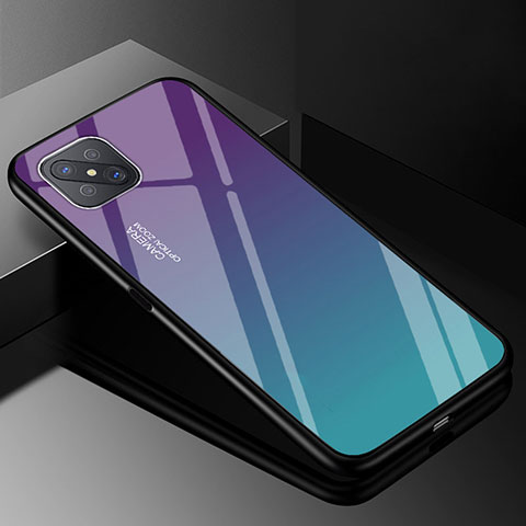 Oppo Reno4 Z 5G用ハイブリットバンパーケース プラスチック 鏡面 虹 グラデーション 勾配色 カバー Oppo シアン