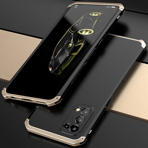 Oppo Reno5 5G用360度 フルカバー ケース 高級感 手触り良い アルミメタル 製の金属製 M01 Oppo ゴールド・ブラック