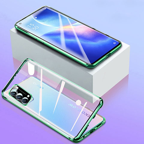 Oppo Reno5 5G用ケース 高級感 手触り良い アルミメタル 製の金属製 360度 フルカバーバンパー 鏡面 カバー Oppo グリーン