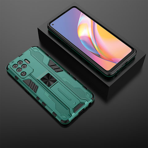 Oppo Reno5 F用ハイブリットバンパーケース スタンド プラスチック 兼シリコーン カバー マグネット式 T02 Oppo グリーン