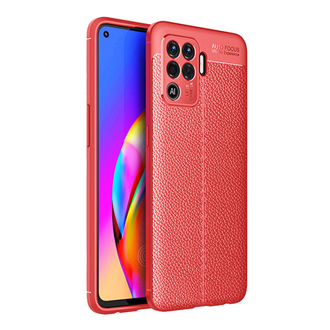 Oppo Reno5 F用シリコンケース ソフトタッチラバー レザー柄 カバー Oppo レッド