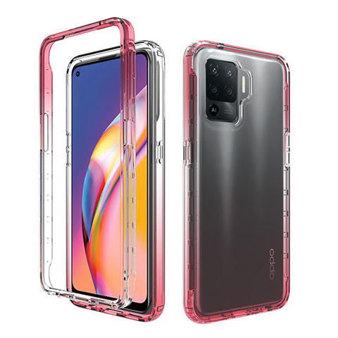 Oppo Reno5 F用前面と背面 360度 フルカバー 極薄ソフトケース シリコンケース 耐衝撃 全面保護 バンパー 勾配色 透明 Oppo レッド