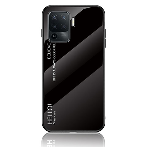 Oppo Reno5 Lite用ハイブリットバンパーケース プラスチック 鏡面 虹 グラデーション 勾配色 カバー LS1 Oppo ブラック
