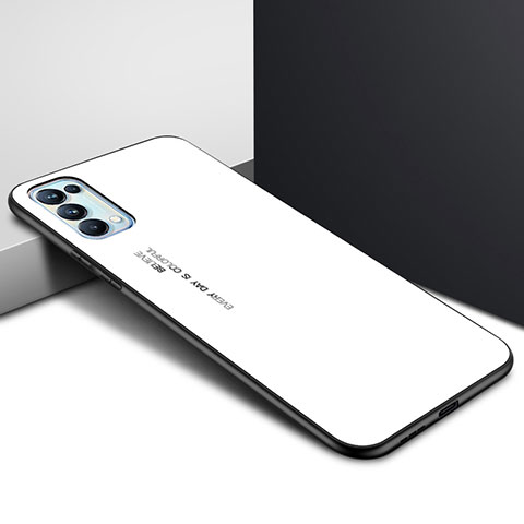 Oppo Reno5 Pro 5G用ハイブリットバンパーケース プラスチック 鏡面 カバー Oppo ホワイト