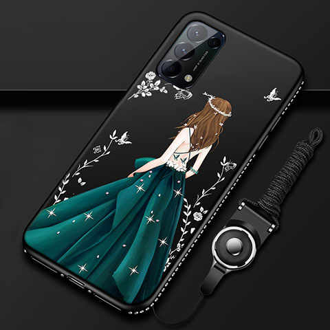 Oppo Reno5 Pro 5G用シリコンケース ソフトタッチラバー バタフライ ドレスガール ドレス少女 カバー Oppo ブラック