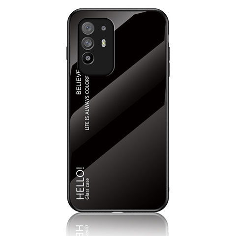 Oppo Reno5 Z 5G用ハイブリットバンパーケース プラスチック 鏡面 虹 グラデーション 勾配色 カバー LS1 Oppo ブラック