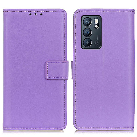 Oppo Reno6 5G用手帳型 レザーケース スタンド カバー A08D Oppo パープル