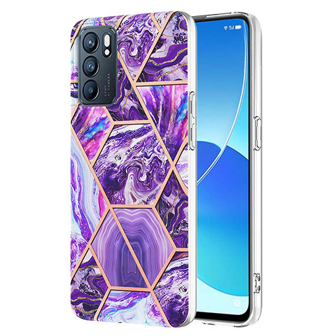 Oppo Reno6 5G用シリコンケース ソフトタッチラバー バタフライ パターン カバー Y01B Oppo パープル