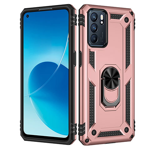 Oppo Reno6 5G用ハイブリットバンパーケース プラスチック アンド指輪 マグネット式 MQ4 Oppo ローズゴールド