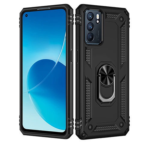 Oppo Reno6 5G用ハイブリットバンパーケース プラスチック アンド指輪 マグネット式 MQ4 Oppo ブラック