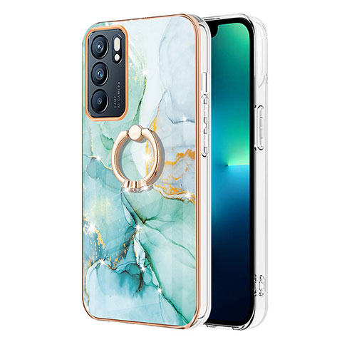 Oppo Reno6 5G用シリコンケース ソフトタッチラバー バタフライ パターン カバー アンド指輪 Y05B Oppo グリーン