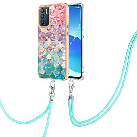 Oppo Reno6 5G用シリコンケース ソフトタッチラバー バタフライ パターン カバー 携帯ストラップ Y03B Oppo カラフル