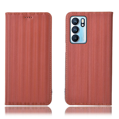 Oppo Reno6 5G用手帳型 レザーケース スタンド カバー H23P Oppo ブラウン