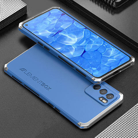 Oppo Reno6 5G用360度 フルカバー ケース 高級感 手触り良い アルミメタル 製の金属製 Oppo シルバー・ネイビー