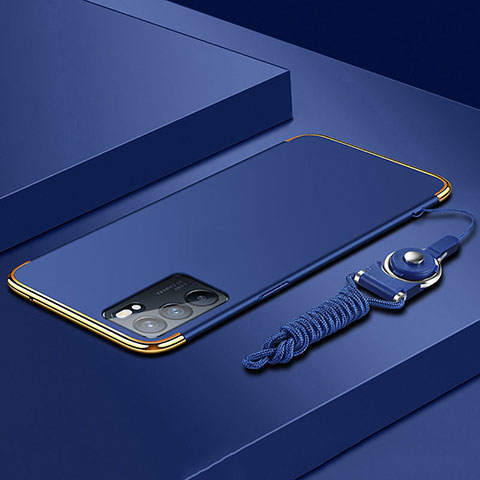 Oppo Reno6 5G用ケース 高級感 手触り良い メタル兼プラスチック バンパー Oppo ネイビー