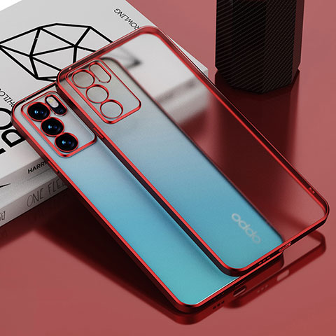 Oppo Reno6 5G用極薄ソフトケース シリコンケース 耐衝撃 全面保護 クリア透明 H01 Oppo レッド