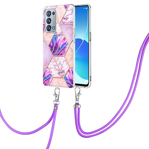 Oppo Reno6 Pro 5G用シリコンケース ソフトタッチラバー バタフライ パターン カバー 携帯ストラップ Y01B Oppo ラベンダー