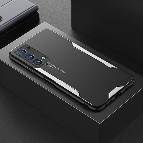 Oppo Reno6 Pro 5G用ケース 高級感 手触り良い アルミメタル 製の金属製 兼シリコン カバー Oppo シルバー