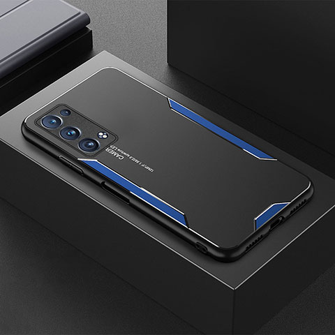 Oppo Reno6 Pro 5G用ケース 高級感 手触り良い アルミメタル 製の金属製 兼シリコン カバー Oppo ネイビー