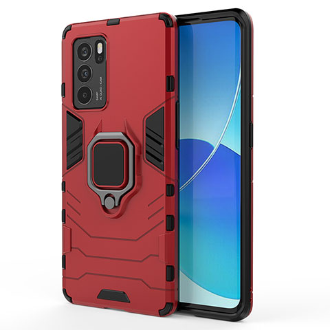 Oppo Reno6 Pro 5G India用ハイブリットバンパーケース プラスチック アンド指輪 マグネット式 Oppo レッド