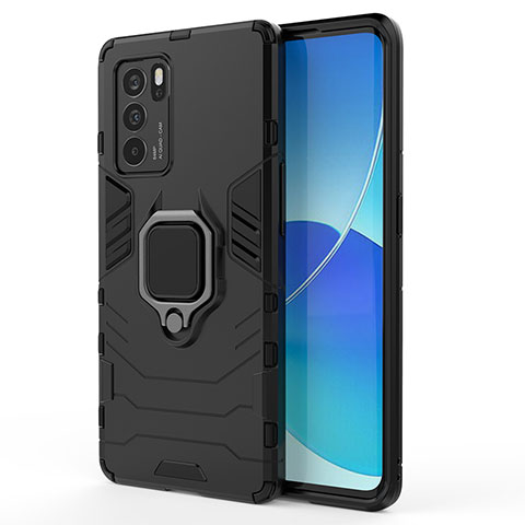 Oppo Reno6 Pro 5G India用ハイブリットバンパーケース プラスチック アンド指輪 マグネット式 Oppo ブラック