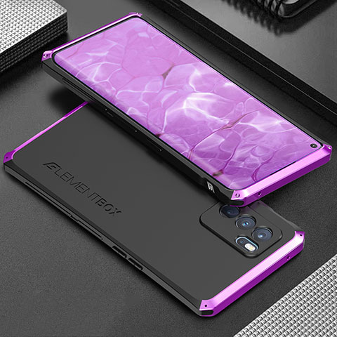 Oppo Reno6 Pro 5G India用360度 フルカバー ケース 高級感 手触り良い アルミメタル 製の金属製 Oppo パープル