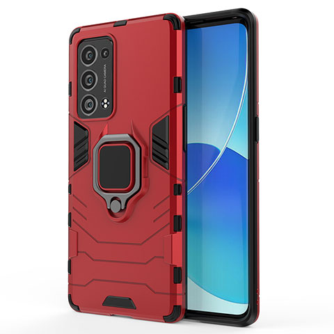 Oppo Reno6 Pro+ Plus 5G用ハイブリットバンパーケース プラスチック アンド指輪 マグネット式 Oppo レッド