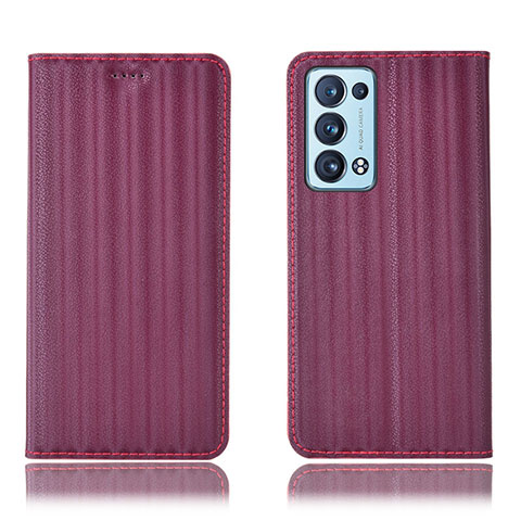 Oppo Reno6 Pro+ Plus 5G用手帳型 レザーケース スタンド カバー H23P Oppo ワインレッド