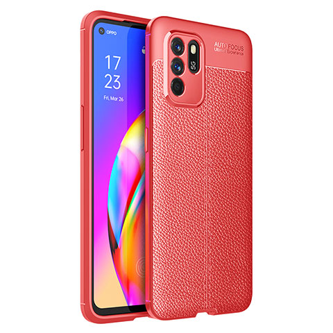 Oppo Reno6 Z 5G用シリコンケース ソフトタッチラバー レザー柄 カバー Oppo レッド