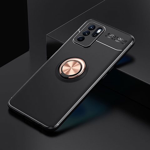 Oppo Reno6 Z 5G用極薄ソフトケース シリコンケース 耐衝撃 全面保護 アンド指輪 マグネット式 バンパー JM2 Oppo ゴールド・ブラック