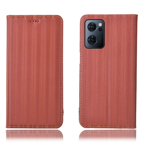 Oppo Reno7 5G用手帳型 レザーケース スタンド カバー H23P Oppo ブラウン