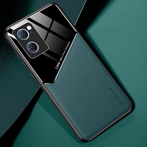 Oppo Reno7 5G用シリコンケース ソフトタッチラバー レザー柄 アンドマグネット式 Oppo グリーン