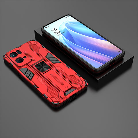 Oppo Reno7 Pro 5G用ハイブリットバンパーケース スタンド プラスチック 兼シリコーン カバー マグネット式 T02 Oppo レッド