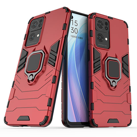 Oppo Reno7 Pro 5G用ハイブリットバンパーケース プラスチック アンド指輪 マグネット式 S01 Oppo レッド