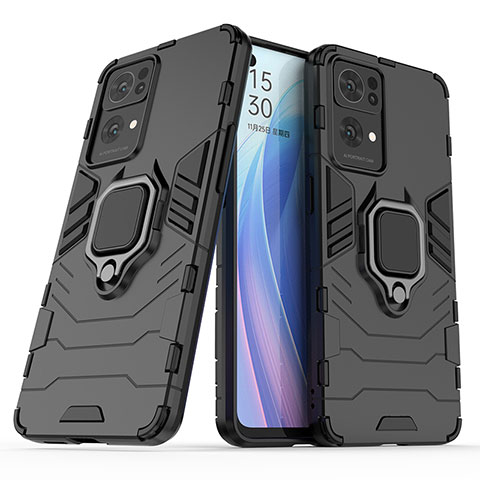 Oppo Reno7 Pro 5G用ハイブリットバンパーケース プラスチック アンド指輪 マグネット式 S01 Oppo ブラック