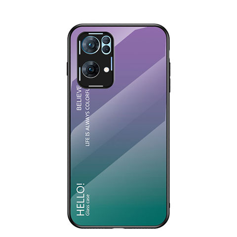 Oppo Reno7 Pro 5G用ハイブリットバンパーケース プラスチック 鏡面 虹 グラデーション 勾配色 カバー LS1 Oppo マルチカラー