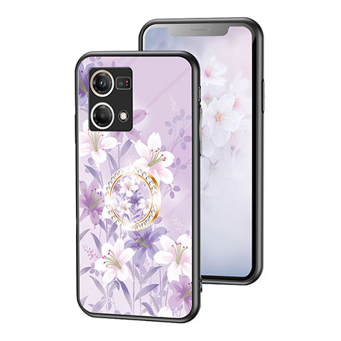 Oppo Reno8 4G用ハイブリットバンパーケース プラスチック 鏡面 花 カバー S01 Oppo ラベンダー