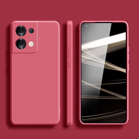 Oppo Reno8 5G用360度 フルカバー極薄ソフトケース シリコンケース 耐衝撃 全面保護 バンパー S06 Oppo ローズレッド