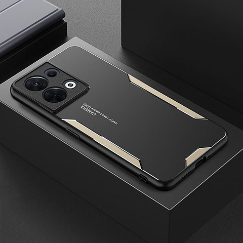 Oppo Reno8 5G用ケース 高級感 手触り良い アルミメタル 製の金属製 兼シリコン カバー Oppo ゴールド