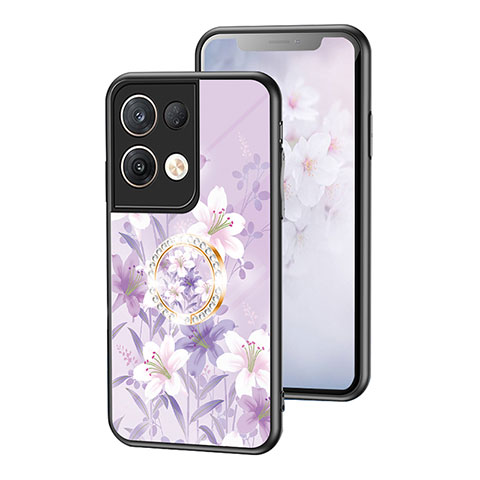 Oppo Reno8 Pro 5G用ハイブリットバンパーケース プラスチック 鏡面 花 カバー S01 Oppo ラベンダー