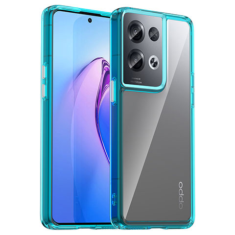 Oppo Reno8 Pro 5G用ハイブリットバンパーケース クリア透明 プラスチック カバー J01S Oppo シアン