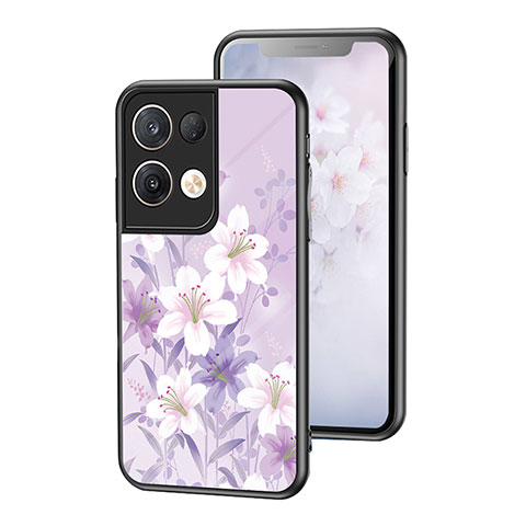 Oppo Reno8 Pro+ Plus 5G用ハイブリットバンパーケース プラスチック 鏡面 花 カバー Oppo ラベンダー