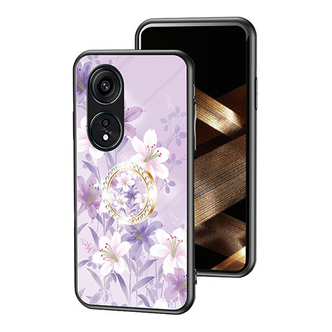 Oppo Reno8 T 4G用ハイブリットバンパーケース プラスチック 鏡面 花 カバー S01 Oppo ラベンダー